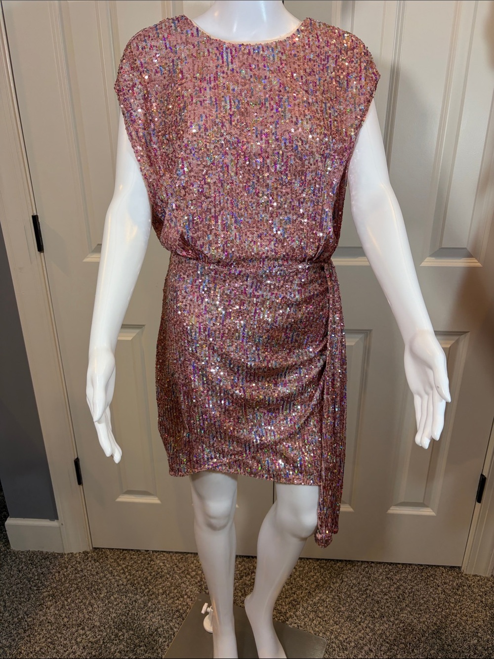 SAYLOR Pink Sequin Draped Mini Dress